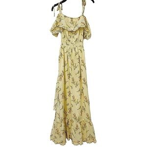 Handmade Yellow Floral Off Shoulder Maxi Dress Ruffle
Lace Spaghetti Straps M